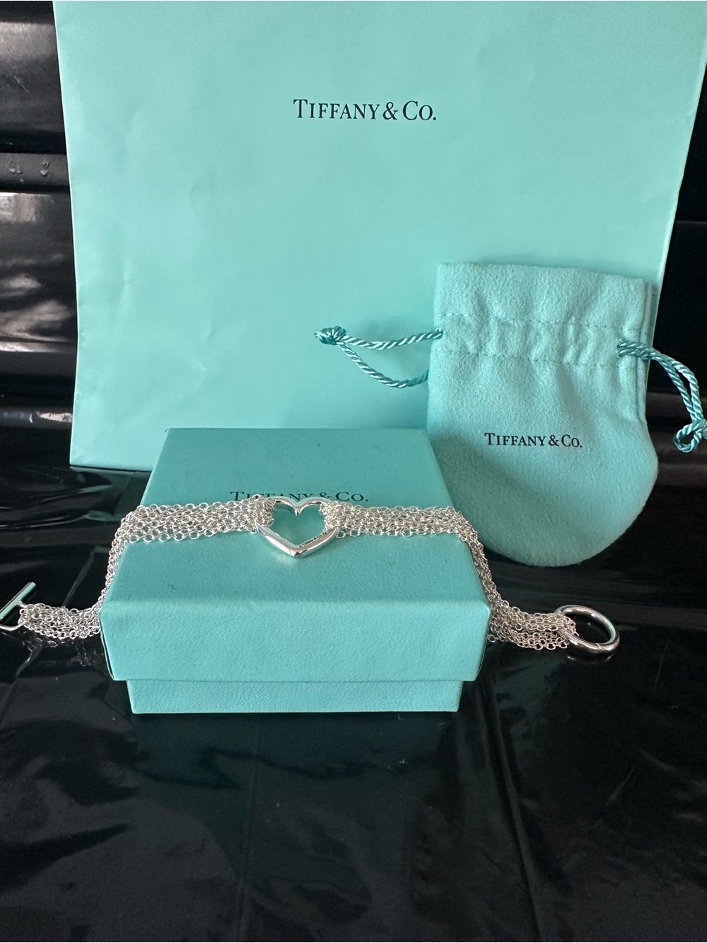 🎀  Tiffany & Co 925 Sterling Silver Retired Heart Mesh Multi-Strand Bracelet. 🎀